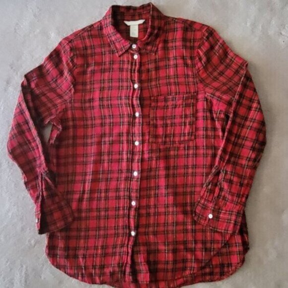 H&M Flannel Plaid Button Down Shirt Women's Size 6 - Picture 1 of 5